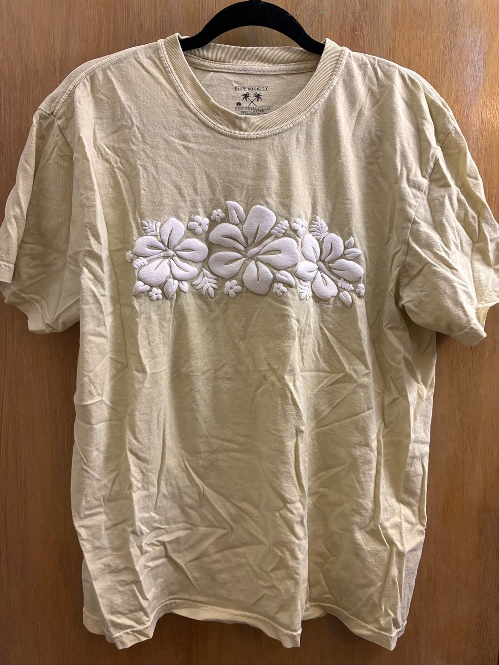 riot society Yellow Tee with White Hibiscus Graphic